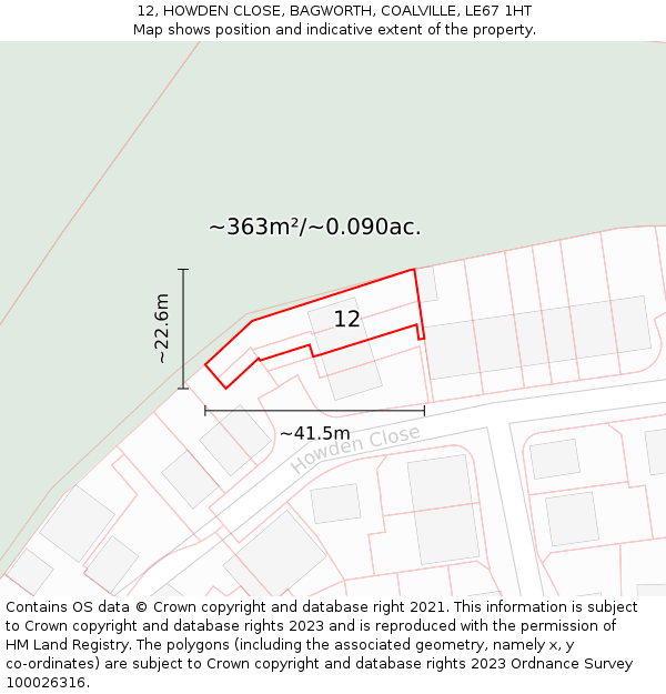 12, HOWDEN CLOSE, BAGWORTH, COALVILLE, LE67 1HT: Plot and title map