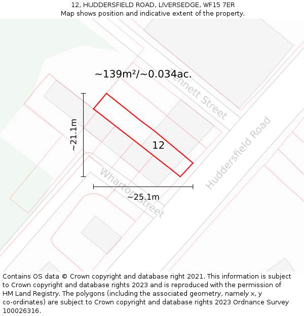 12, HUDDERSFIELD ROAD, LIVERSEDGE, WF15 7ER: Plot and title map
