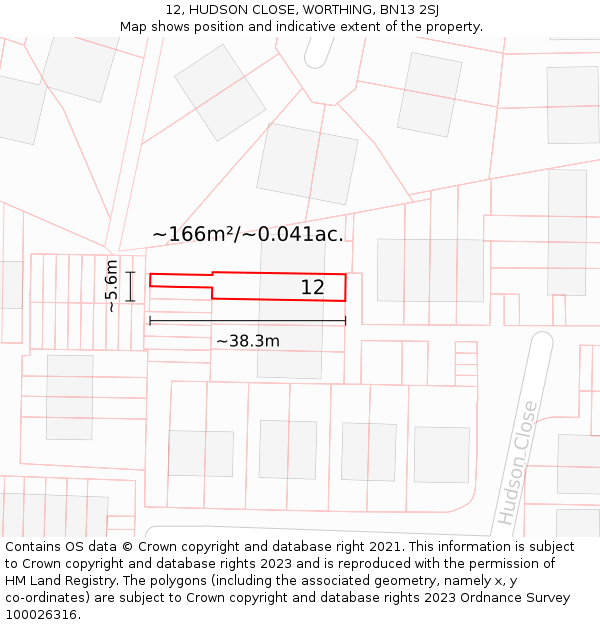 12, HUDSON CLOSE, WORTHING, BN13 2SJ: Plot and title map