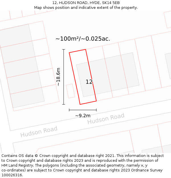 12, HUDSON ROAD, HYDE, SK14 5EB: Plot and title map