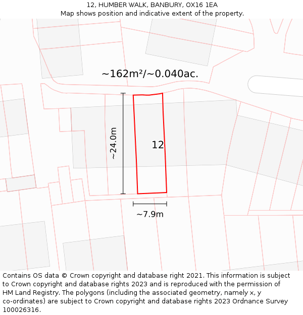 12, HUMBER WALK, BANBURY, OX16 1EA: Plot and title map