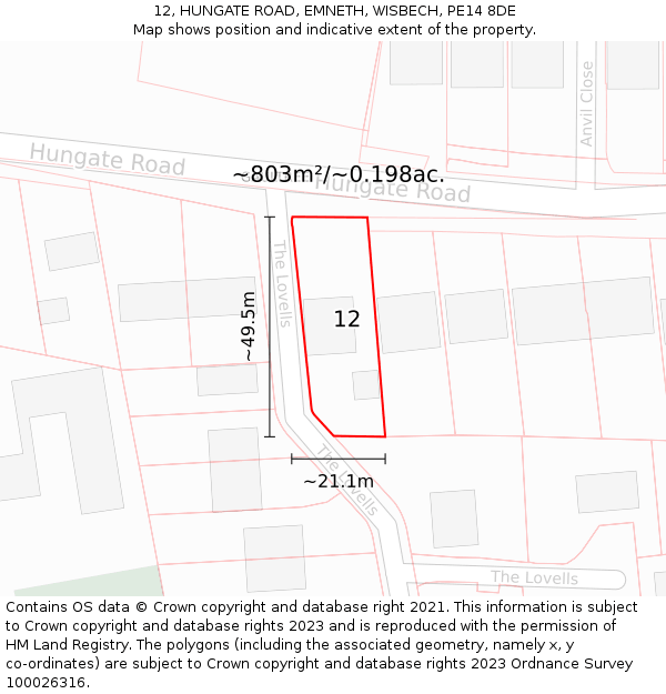 12, HUNGATE ROAD, EMNETH, WISBECH, PE14 8DE: Plot and title map