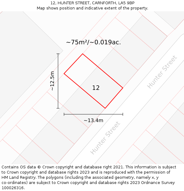 12, HUNTER STREET, CARNFORTH, LA5 9BP: Plot and title map