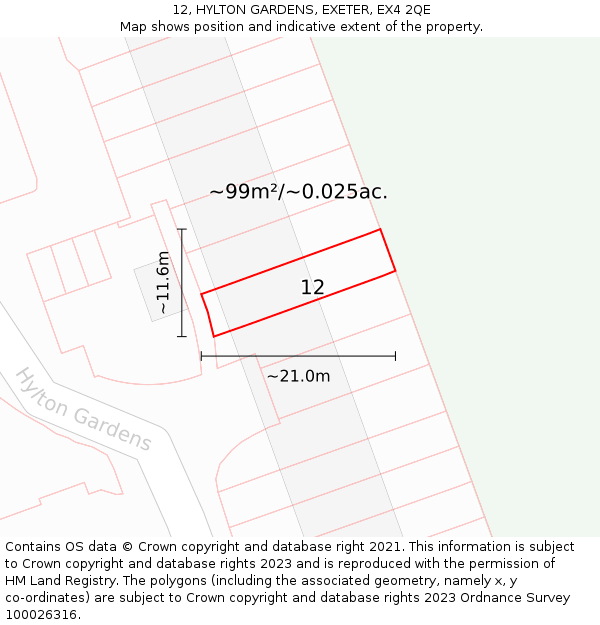 12, HYLTON GARDENS, EXETER, EX4 2QE: Plot and title map