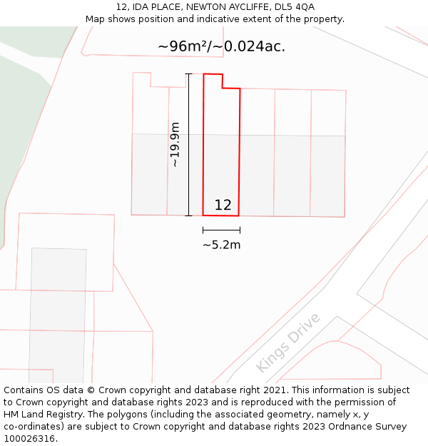 12, IDA PLACE, NEWTON AYCLIFFE, DL5 4QA: Plot and title map