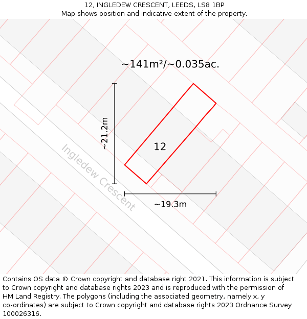 12, INGLEDEW CRESCENT, LEEDS, LS8 1BP: Plot and title map