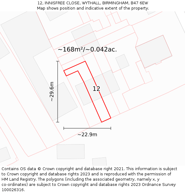 12, INNISFREE CLOSE, WYTHALL, BIRMINGHAM, B47 6EW: Plot and title map