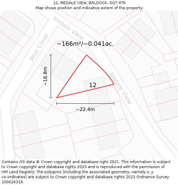 12, IREDALE VIEW, BALDOCK, SG7 6TR: Plot and title map