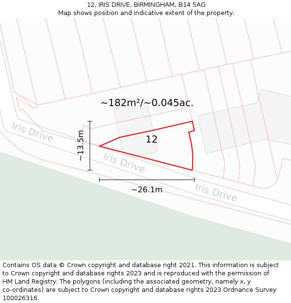 12, IRIS DRIVE, BIRMINGHAM, B14 5AG: Plot and title map