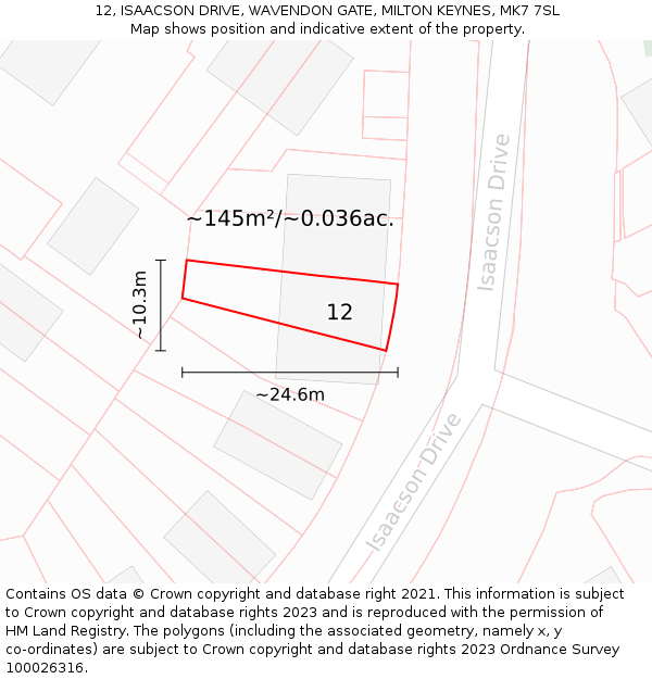 12, ISAACSON DRIVE, WAVENDON GATE, MILTON KEYNES, MK7 7SL: Plot and title map