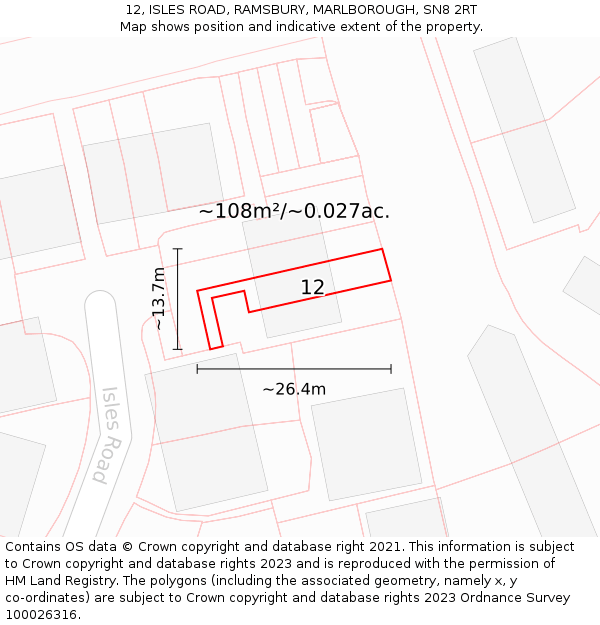 12, ISLES ROAD, RAMSBURY, MARLBOROUGH, SN8 2RT: Plot and title map