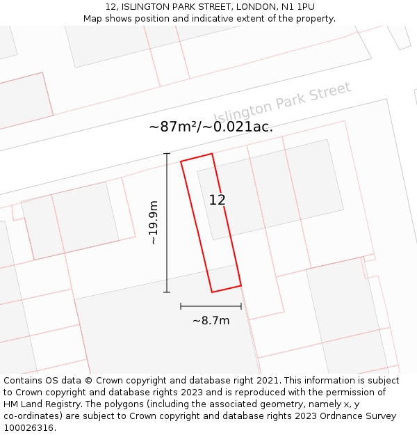 12, ISLINGTON PARK STREET, LONDON, N1 1PU: Plot and title map