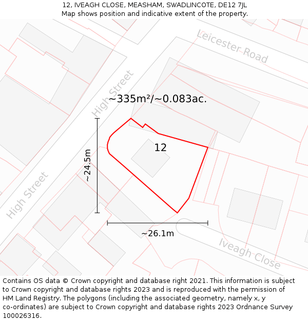 12, IVEAGH CLOSE, MEASHAM, SWADLINCOTE, DE12 7JL: Plot and title map