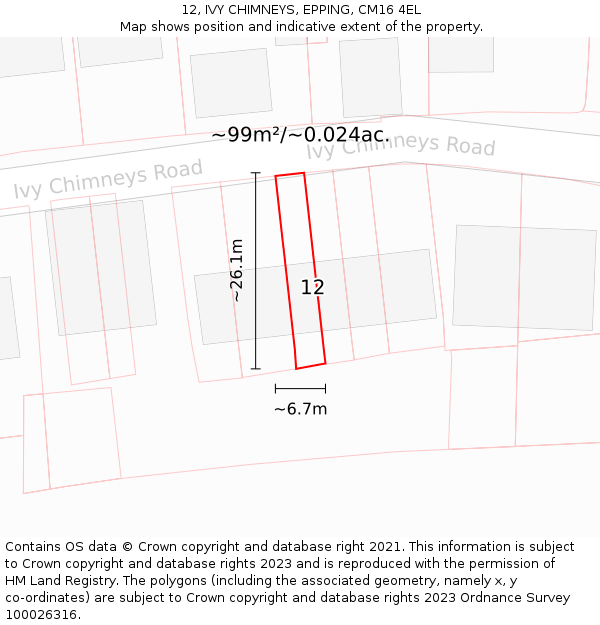 12, IVY CHIMNEYS, EPPING, CM16 4EL: Plot and title map
