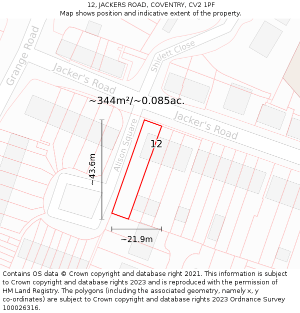 12, JACKERS ROAD, COVENTRY, CV2 1PF: Plot and title map