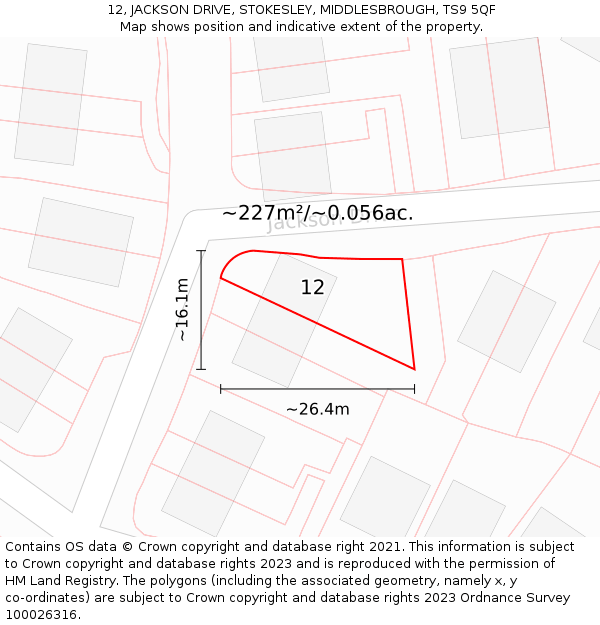 12, JACKSON DRIVE, STOKESLEY, MIDDLESBROUGH, TS9 5QF: Plot and title map