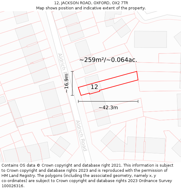 12, JACKSON ROAD, OXFORD, OX2 7TR: Plot and title map