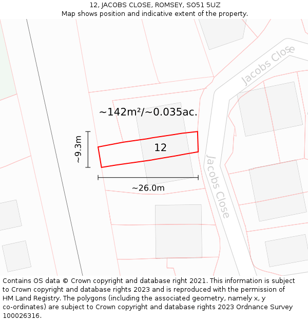 12, JACOBS CLOSE, ROMSEY, SO51 5UZ: Plot and title map