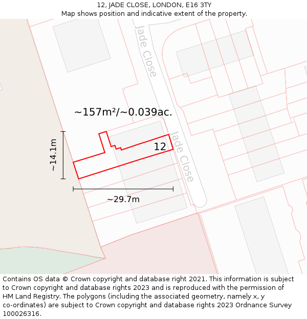 12, JADE CLOSE, LONDON, E16 3TY: Plot and title map
