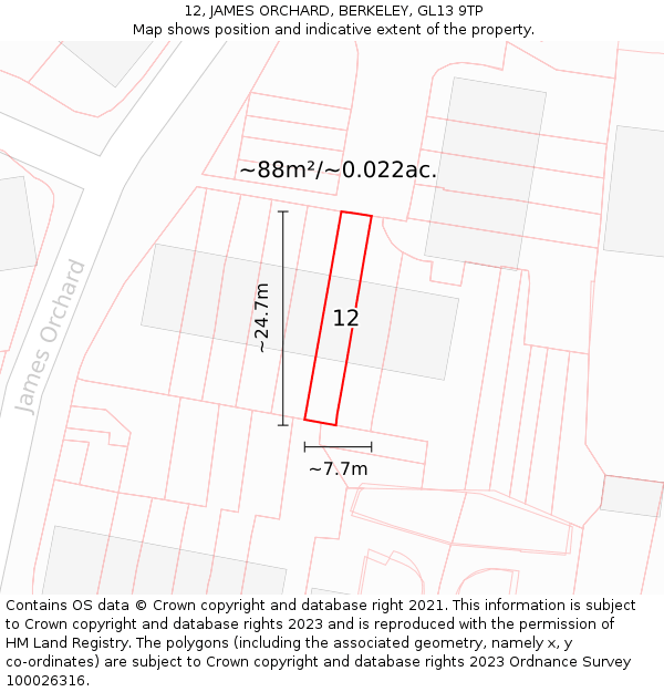 12, JAMES ORCHARD, BERKELEY, GL13 9TP: Plot and title map