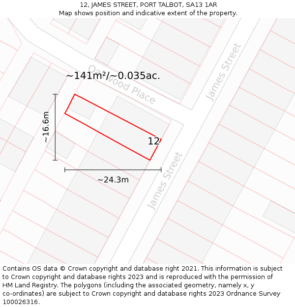 12, JAMES STREET, PORT TALBOT, SA13 1AR: Plot and title map