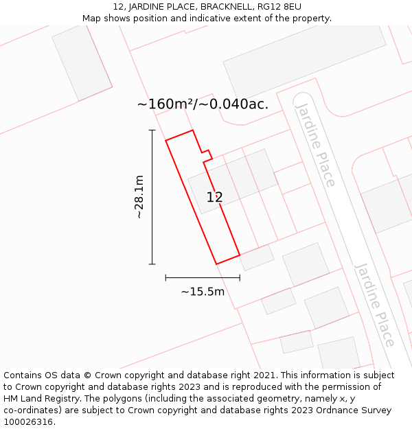 12, JARDINE PLACE, BRACKNELL, RG12 8EU: Plot and title map