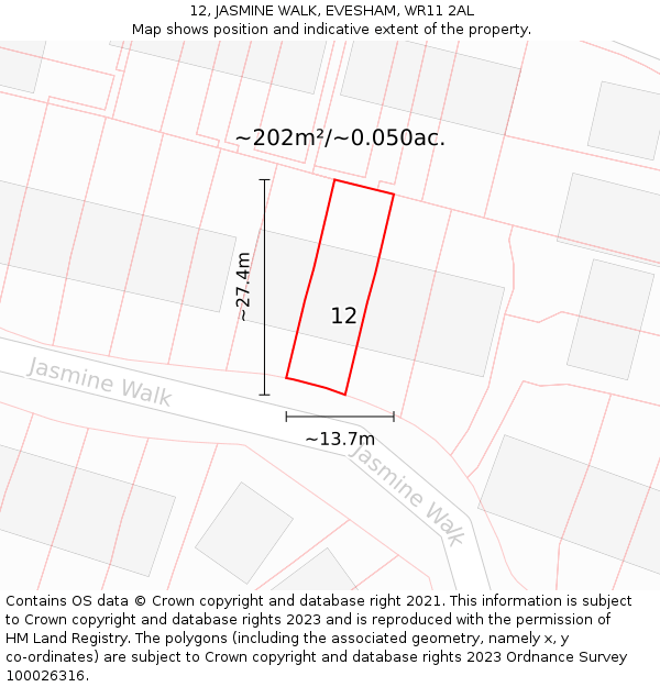 12, JASMINE WALK, EVESHAM, WR11 2AL: Plot and title map