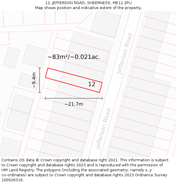 12, JEFFERSON ROAD, SHEERNESS, ME12 2PU: Plot and title map