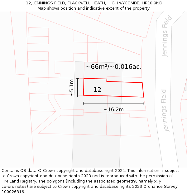 12, JENNINGS FIELD, FLACKWELL HEATH, HIGH WYCOMBE, HP10 9ND: Plot and title map