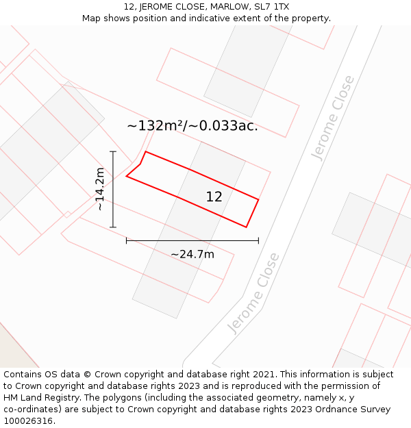 12, JEROME CLOSE, MARLOW, SL7 1TX: Plot and title map