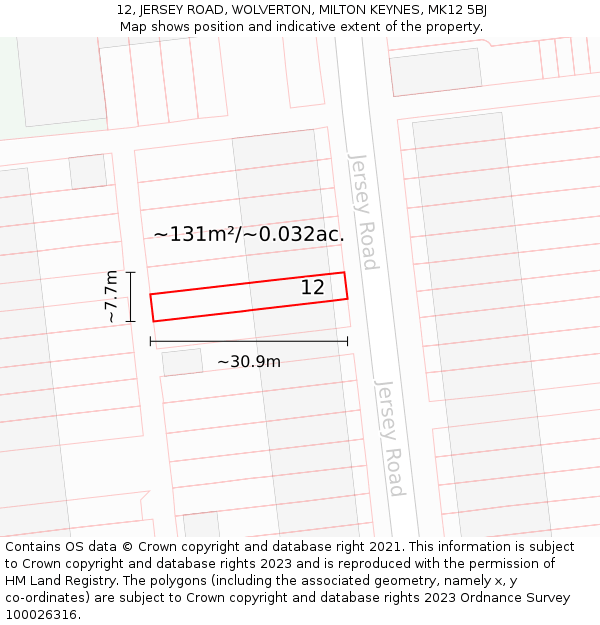 12, JERSEY ROAD, WOLVERTON, MILTON KEYNES, MK12 5BJ: Plot and title map