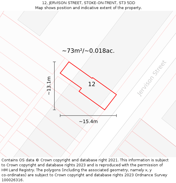 12, JERVISON STREET, STOKE-ON-TRENT, ST3 5DD: Plot and title map