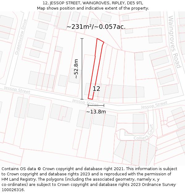 12, JESSOP STREET, WAINGROVES, RIPLEY, DE5 9TL: Plot and title map