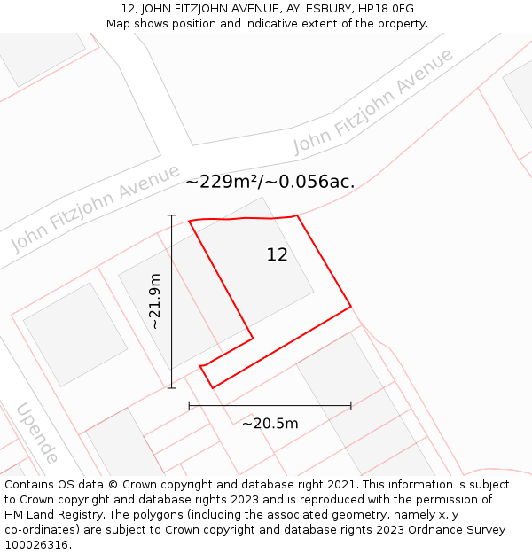 12, JOHN FITZJOHN AVENUE, AYLESBURY, HP18 0FG: Plot and title map