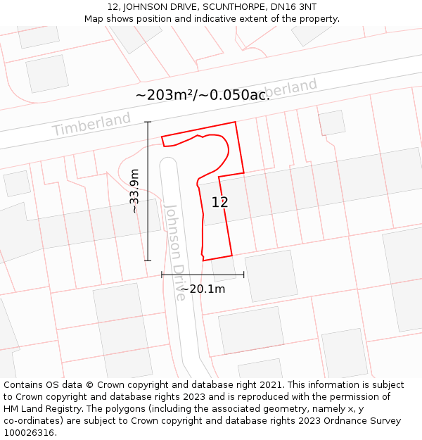 12, JOHNSON DRIVE, SCUNTHORPE, DN16 3NT: Plot and title map