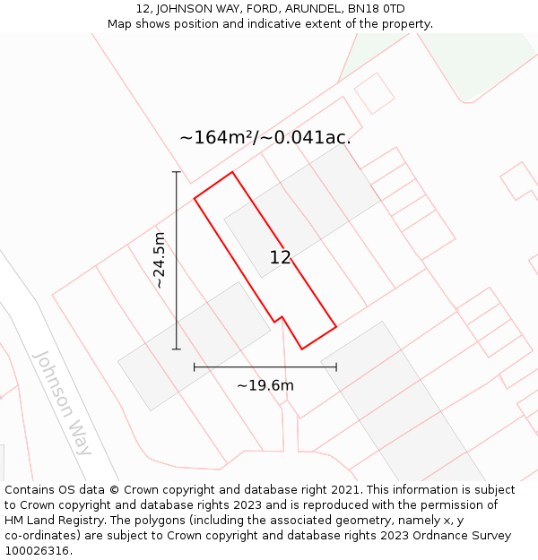12, JOHNSON WAY, FORD, ARUNDEL, BN18 0TD: Plot and title map