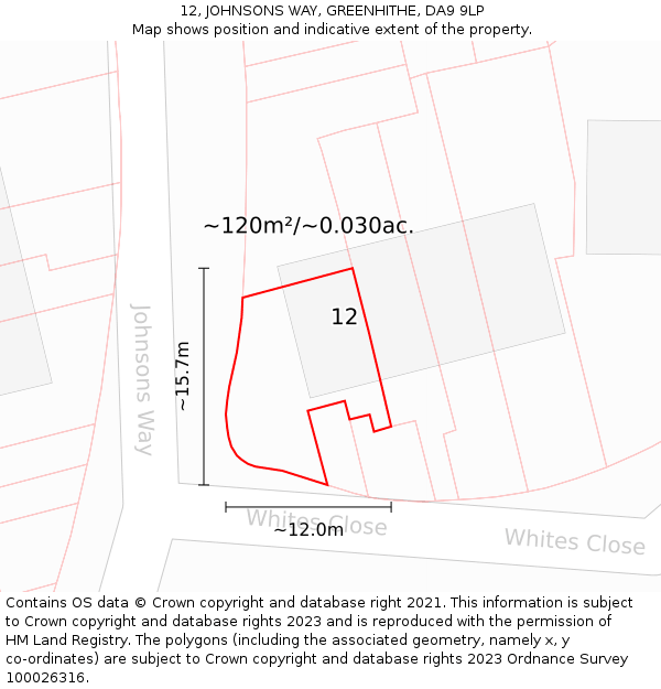 12, JOHNSONS WAY, GREENHITHE, DA9 9LP: Plot and title map