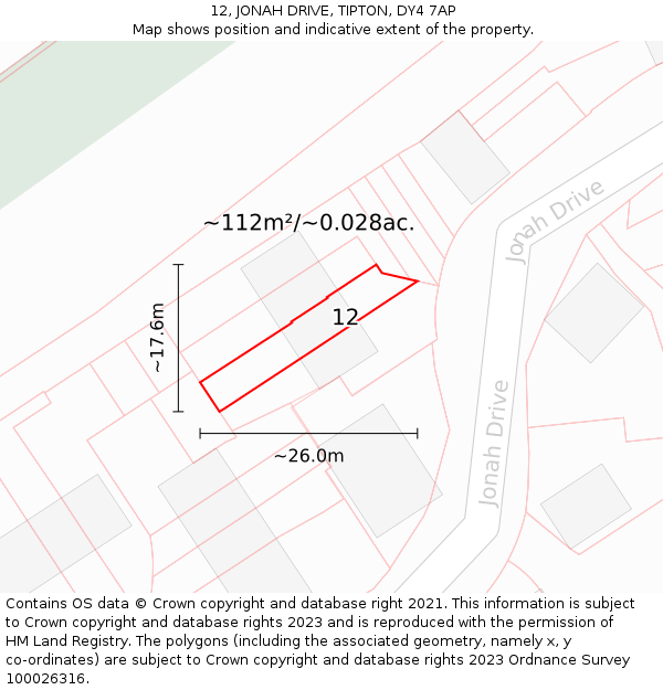 12, JONAH DRIVE, TIPTON, DY4 7AP: Plot and title map