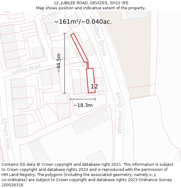 12, JUBILEE ROAD, DEVIZES, SN10 3FE: Plot and title map