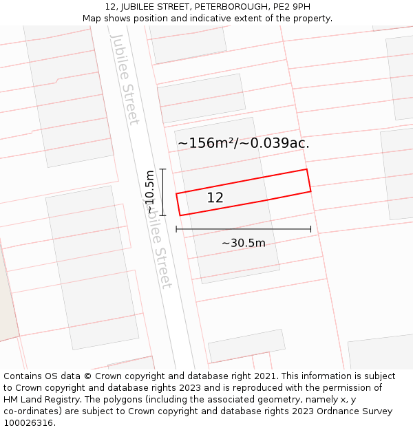 12, JUBILEE STREET, PETERBOROUGH, PE2 9PH: Plot and title map