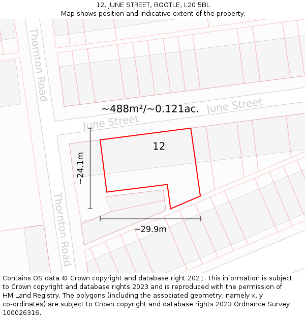 12, JUNE STREET, BOOTLE, L20 5BL: Plot and title map