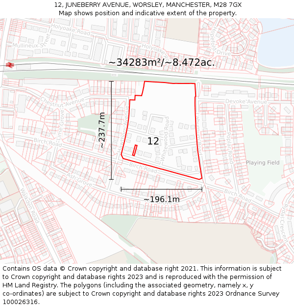 12, JUNEBERRY AVENUE, WORSLEY, MANCHESTER, M28 7GX: Plot and title map