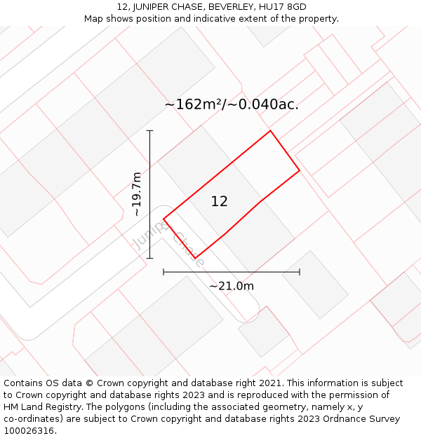 12, JUNIPER CHASE, BEVERLEY, HU17 8GD: Plot and title map