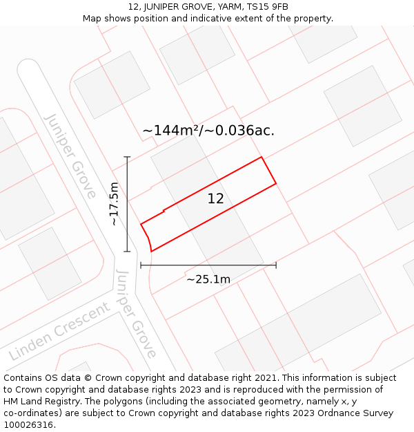 12, JUNIPER GROVE, YARM, TS15 9FB: Plot and title map