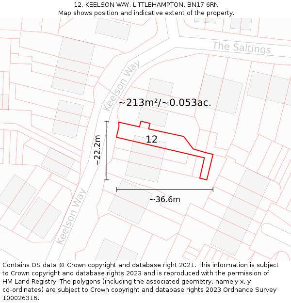 12, KEELSON WAY, LITTLEHAMPTON, BN17 6RN: Plot and title map