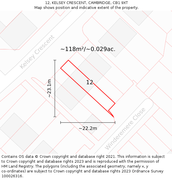 12, KELSEY CRESCENT, CAMBRIDGE, CB1 9XT: Plot and title map