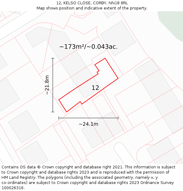 12, KELSO CLOSE, CORBY, NN18 8RL: Plot and title map