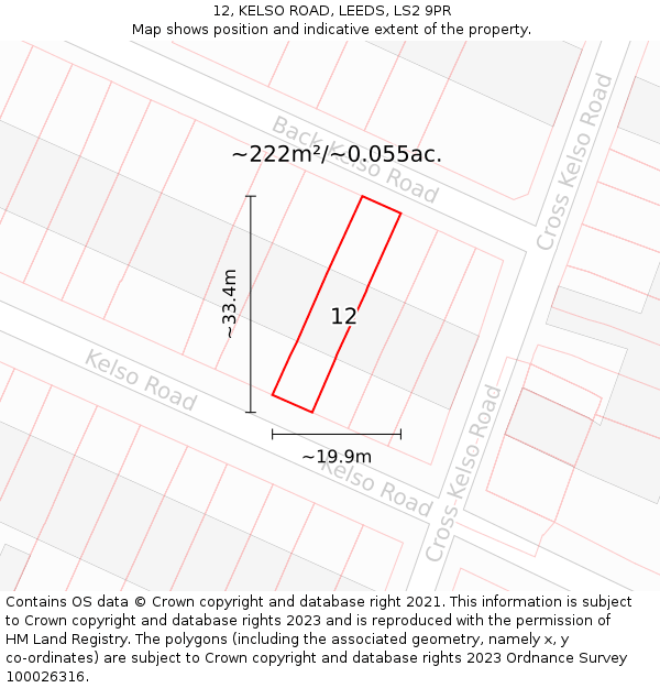 12, KELSO ROAD, LEEDS, LS2 9PR: Plot and title map
