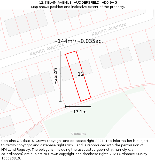 12, KELVIN AVENUE, HUDDERSFIELD, HD5 9HG: Plot and title map
