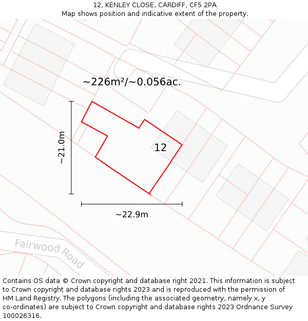12, KENLEY CLOSE, CARDIFF, CF5 2PA: Plot and title map